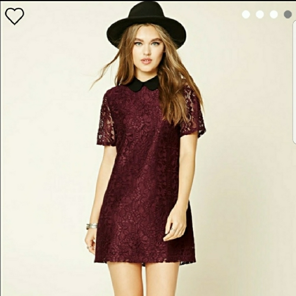 Burgundy lace shift dress